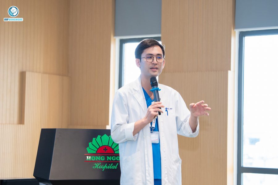 Nguyễn Bình Dương trình bày tham luận “Sàng lọc phôi - chắp cánh hy vọng” Nguyễn Bình Dương trình bày tham luận “Sàng lọc phôi - chắp cánh hy vọng”